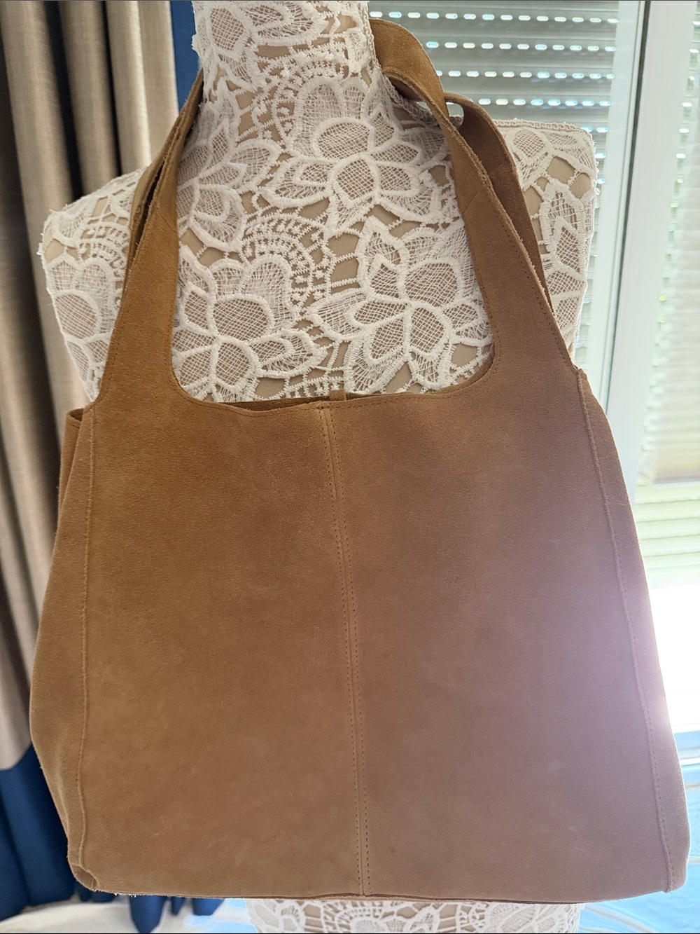 Mango All Leather Beige Suede Shoulder Shopping Bag - Picture 8 of 9